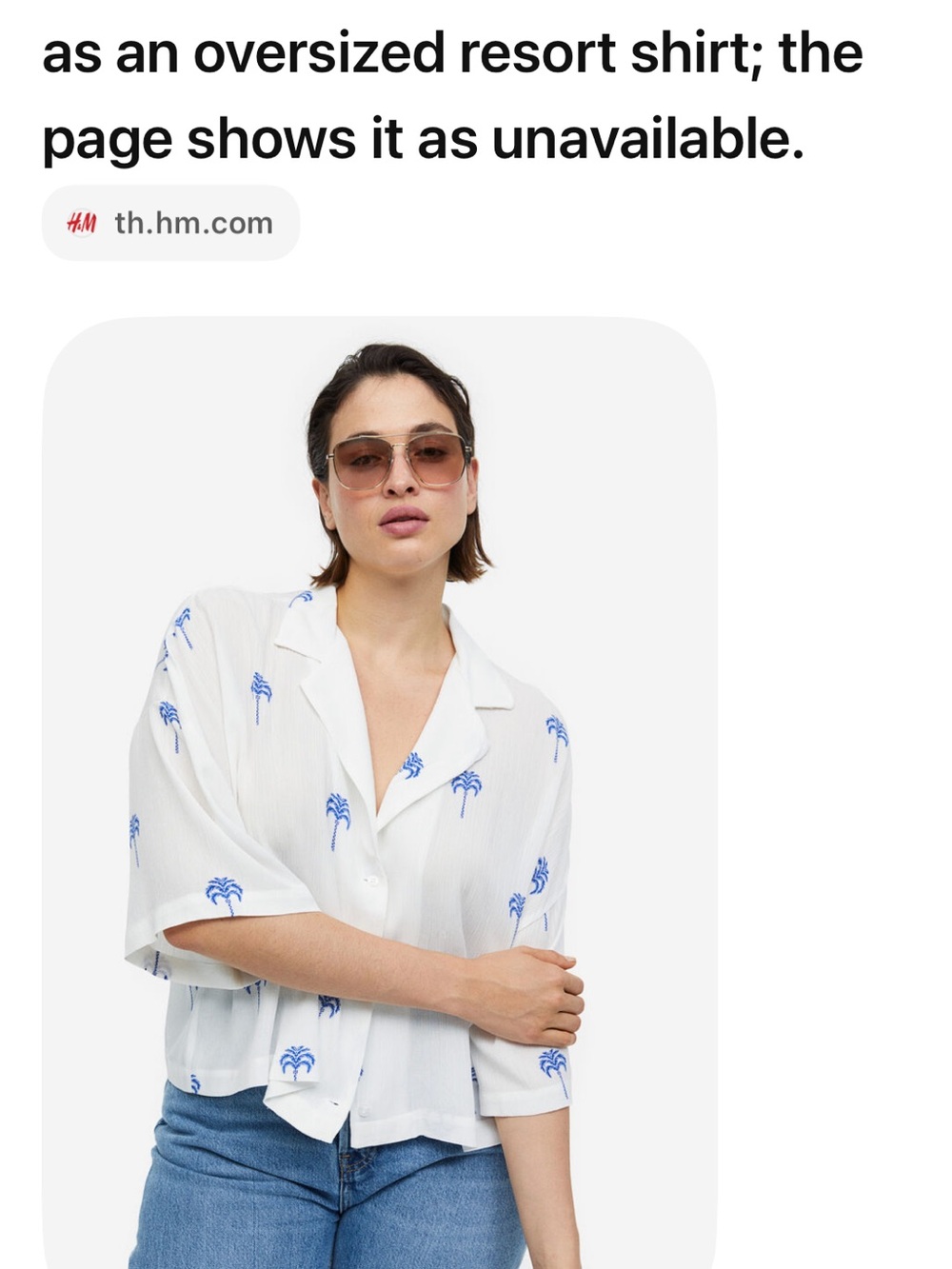 Button-Front White Resort Shirt with Blue Palm Print